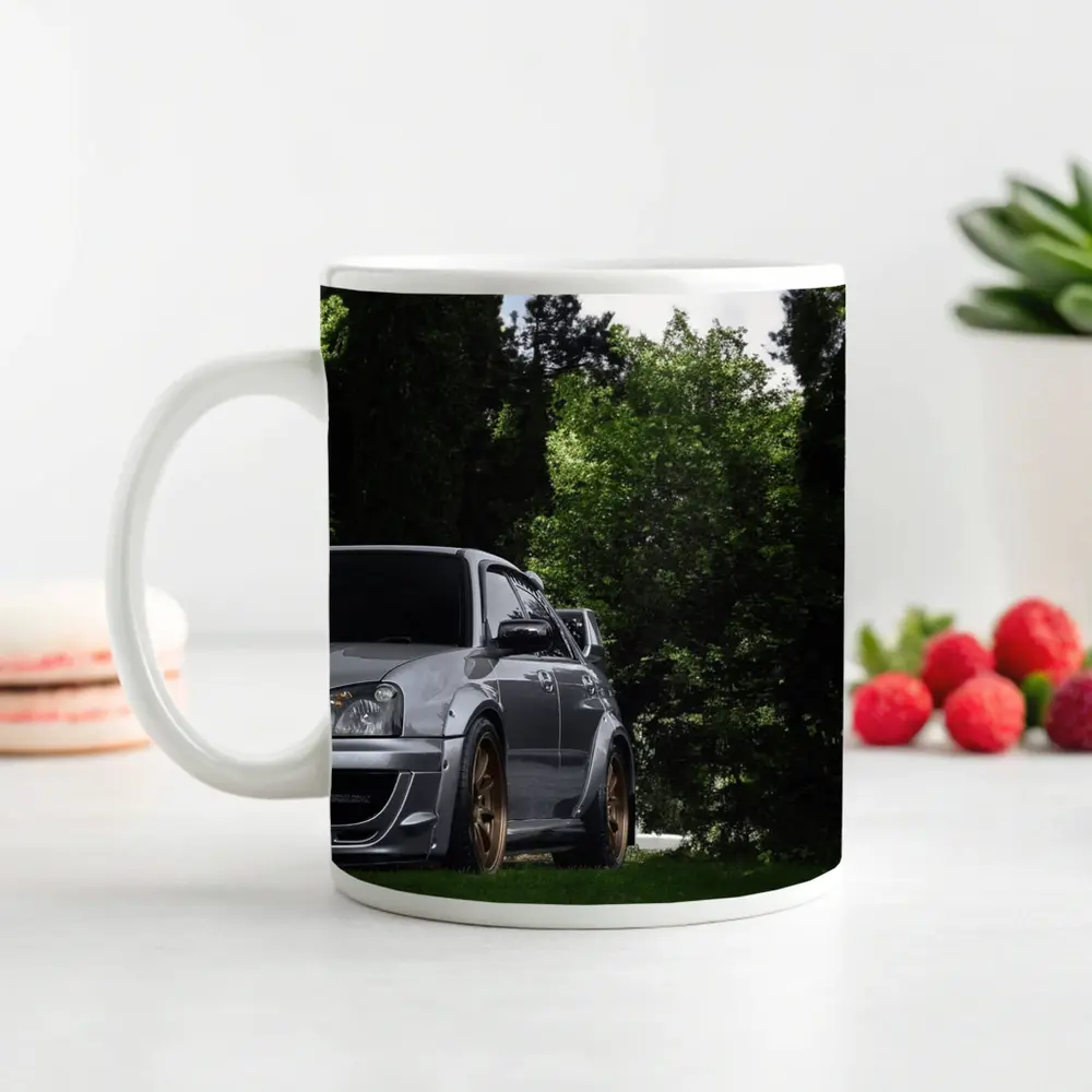 Subaru WRX Silver Car Green Trees – Mugs