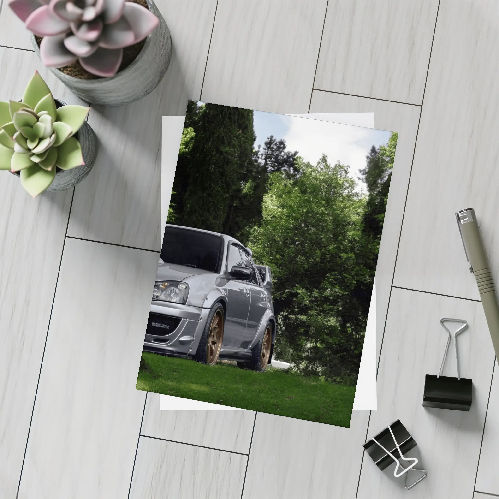 Subaru WRX Silver Car Green Trees – Postcards