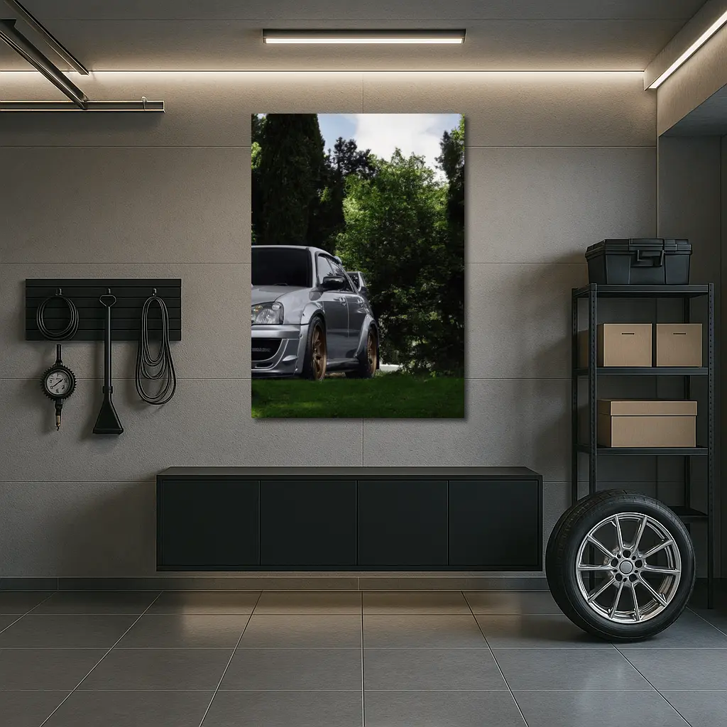 Subaru WRX Silver Car Green Trees – Wall Art