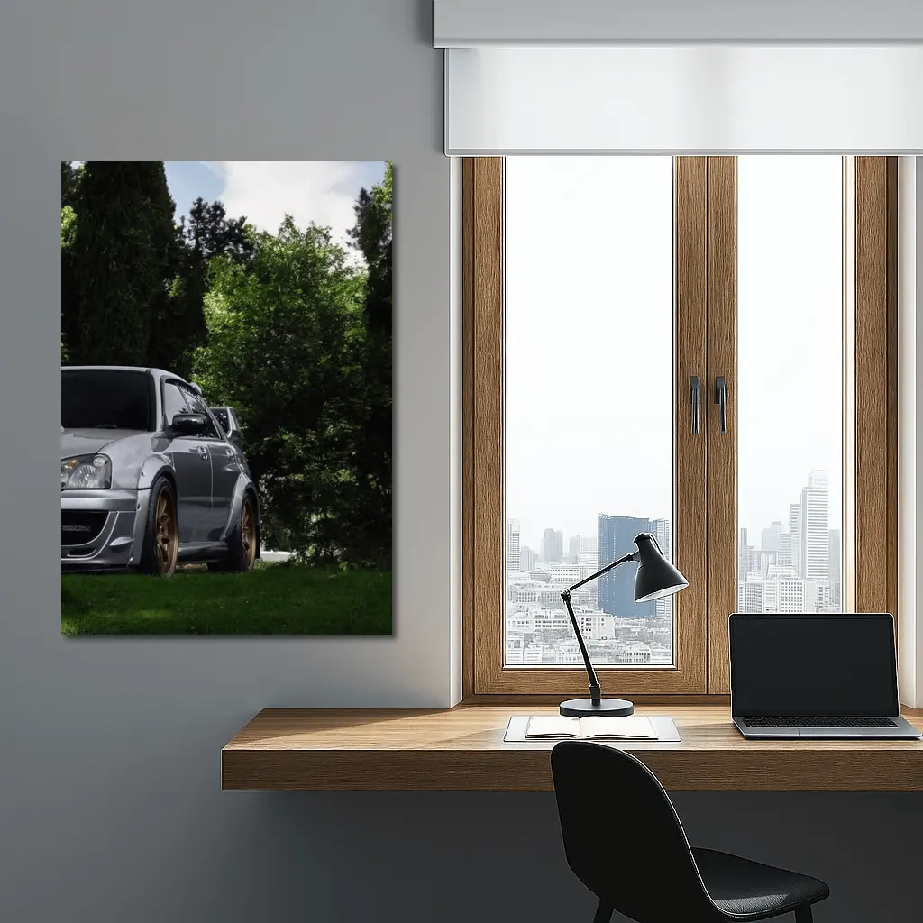 Subaru WRX Silver Car Green Trees – Wall Art