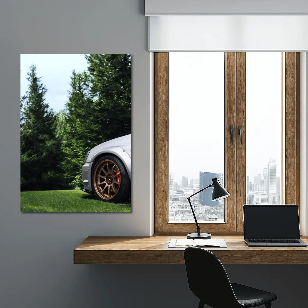 Subaru WRX Silver Bronze Wheels Green Trees – Wall Art