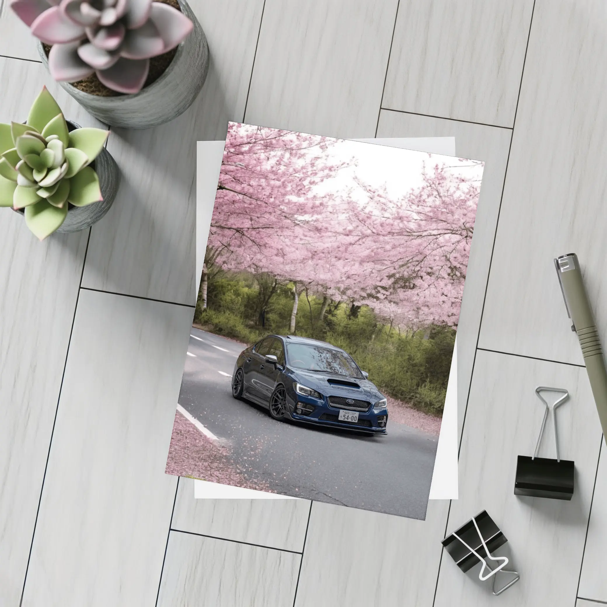 Subaru WRX STI Under Cherry Blossom Trees – Postcards