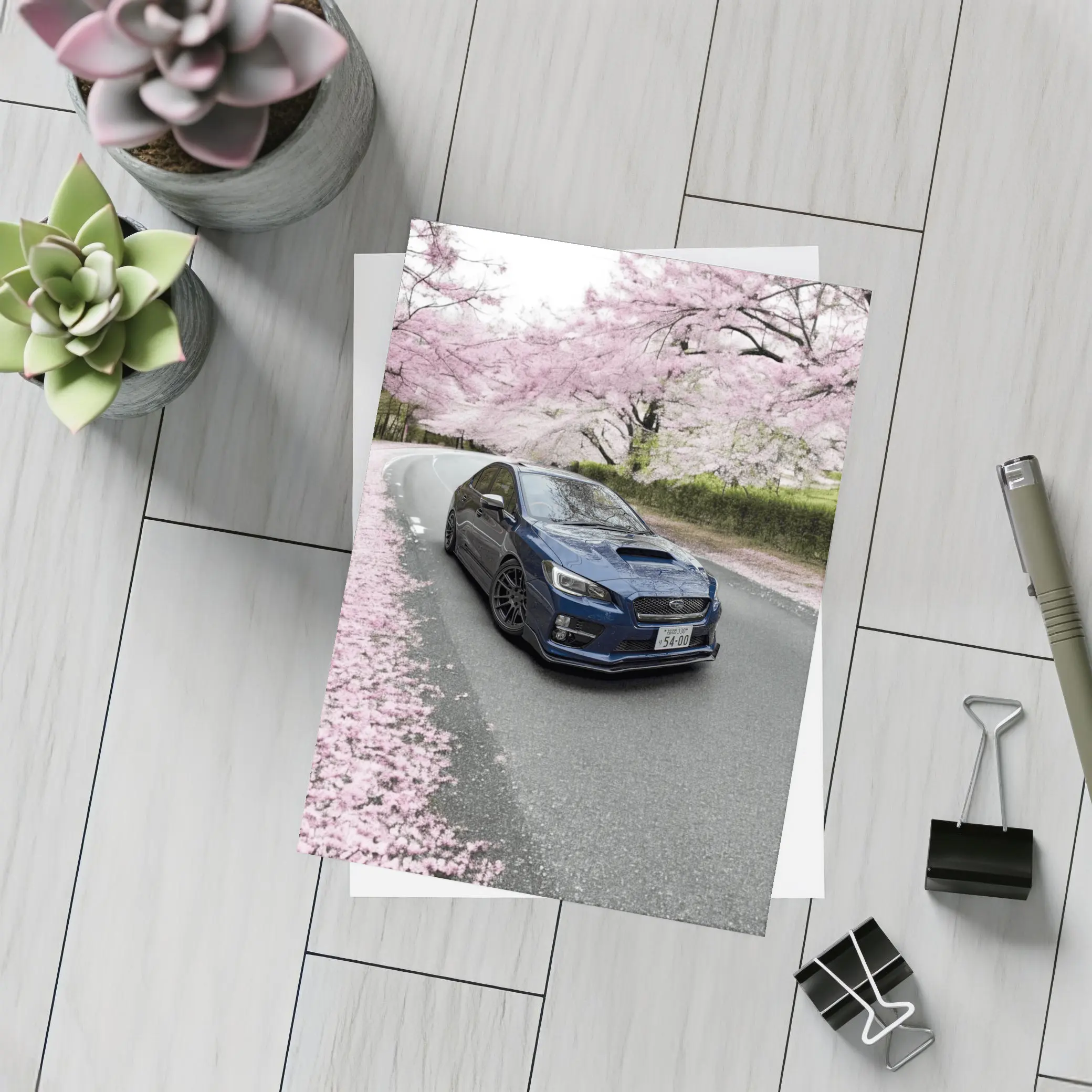 Subaru WRX Under Cherry Blossom Trees – Postcards