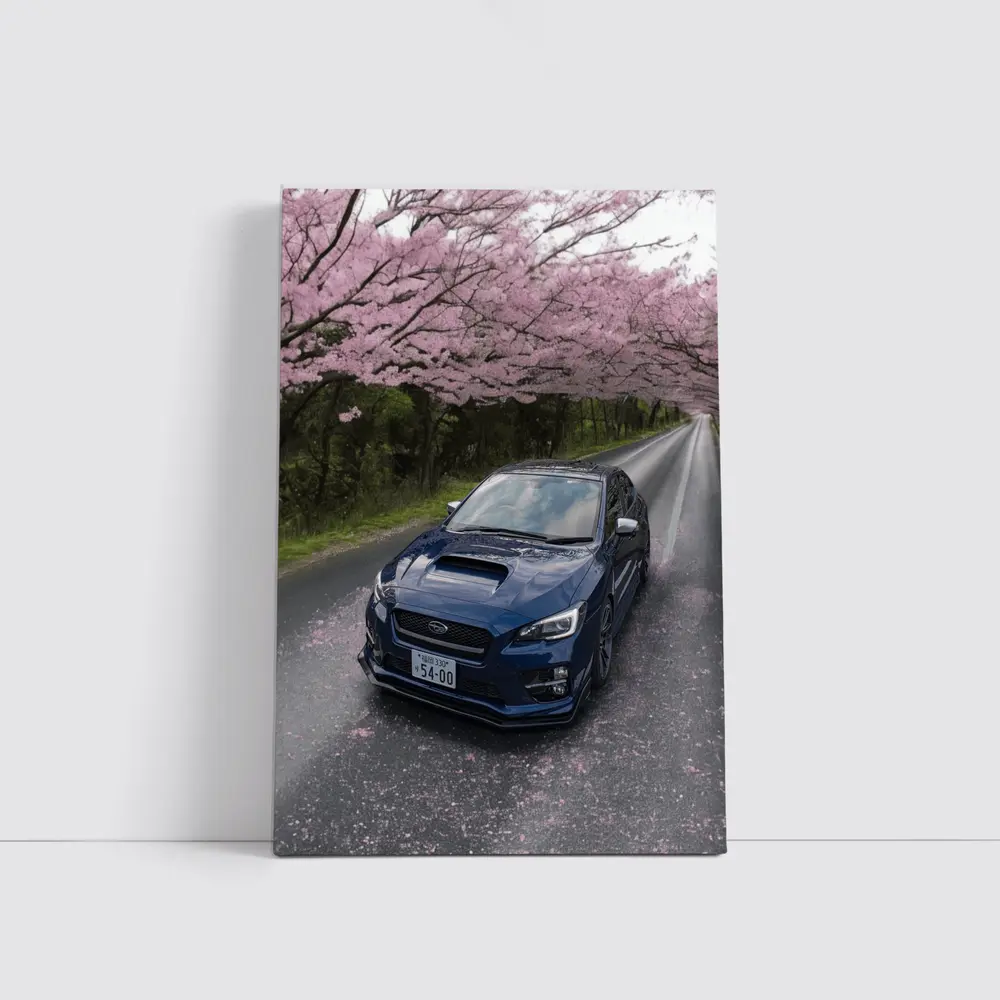 Subaru WRX Under Pink Cherry Blossom Road – Wall Art