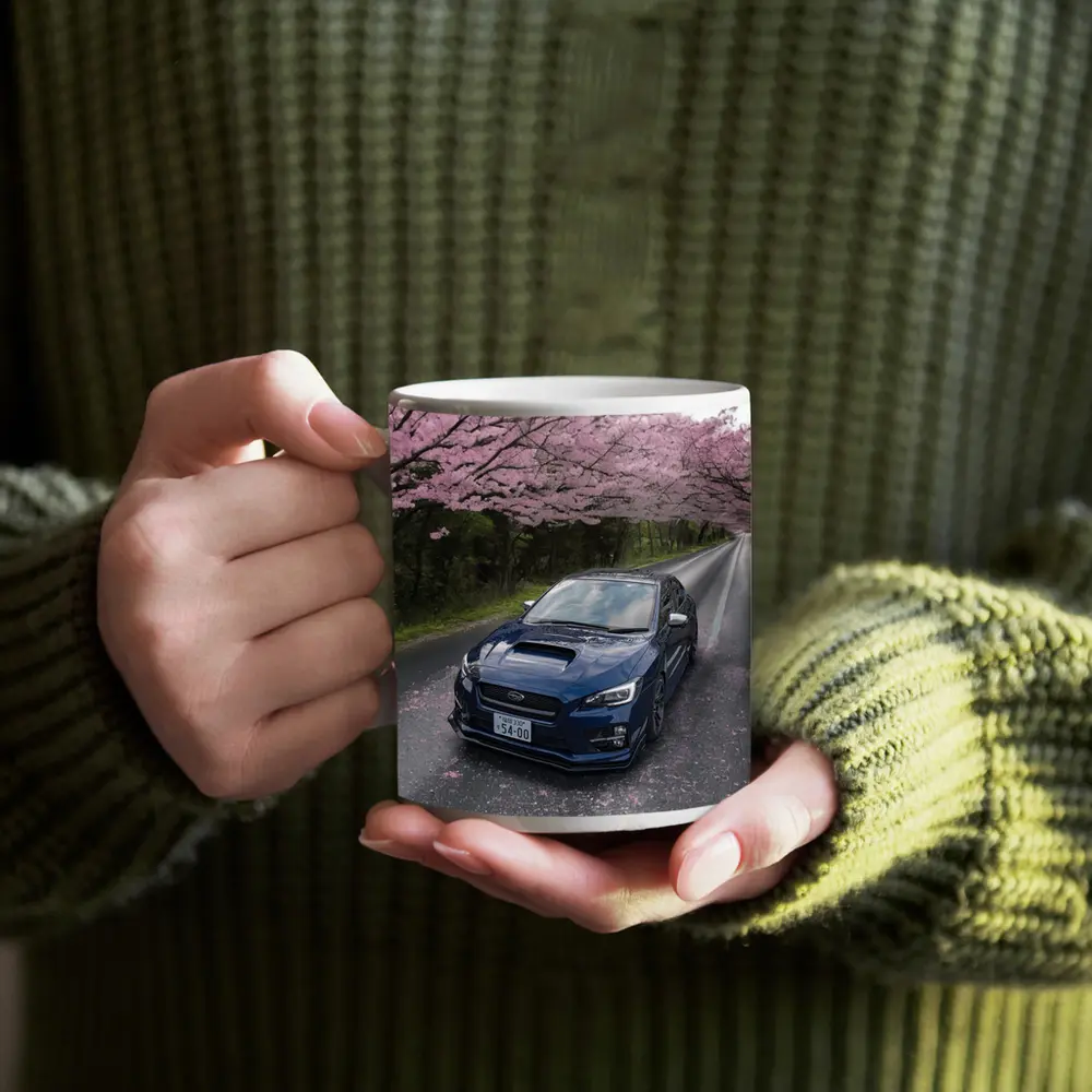 Subaru WRX Under Pink Cherry Blossom Road – Mugs