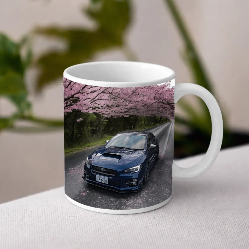 Subaru WRX Under Pink Cherry Blossom Road – Mugs