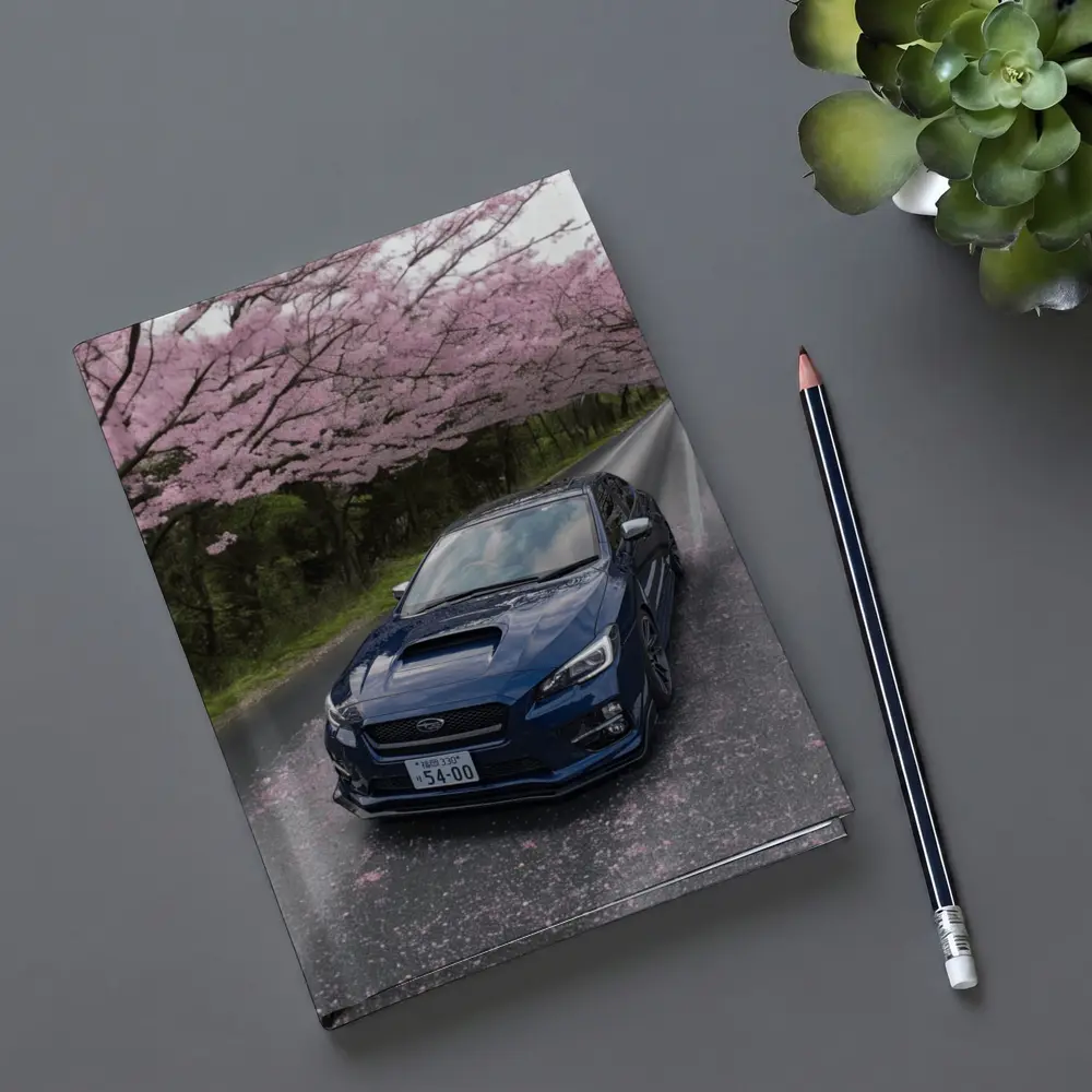 Subaru WRX Under Pink Cherry Blossom Road – Notebooks