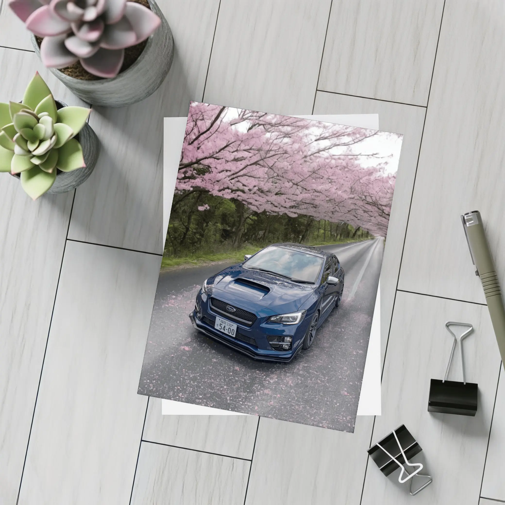 Subaru WRX Under Pink Cherry Blossom Road – Postcards