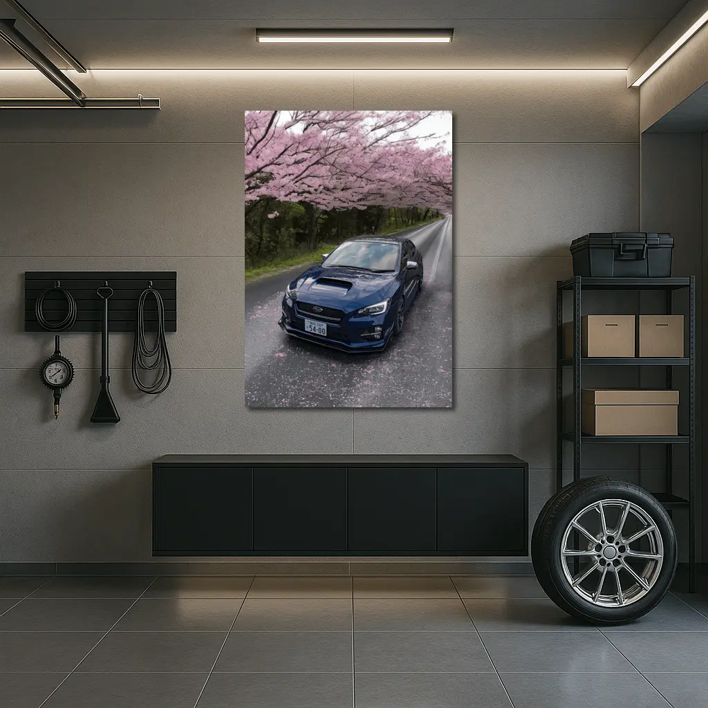 Subaru WRX Under Pink Cherry Blossom Road – Wall Art