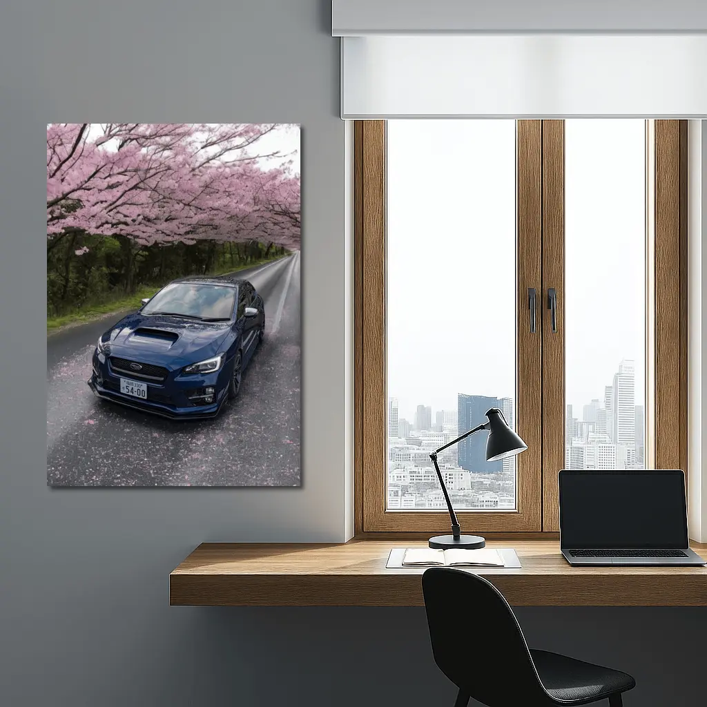 Subaru WRX Under Pink Cherry Blossom Road – Wall Art