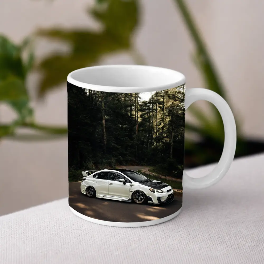 Subaru WRX White on Forest Road – Mugs