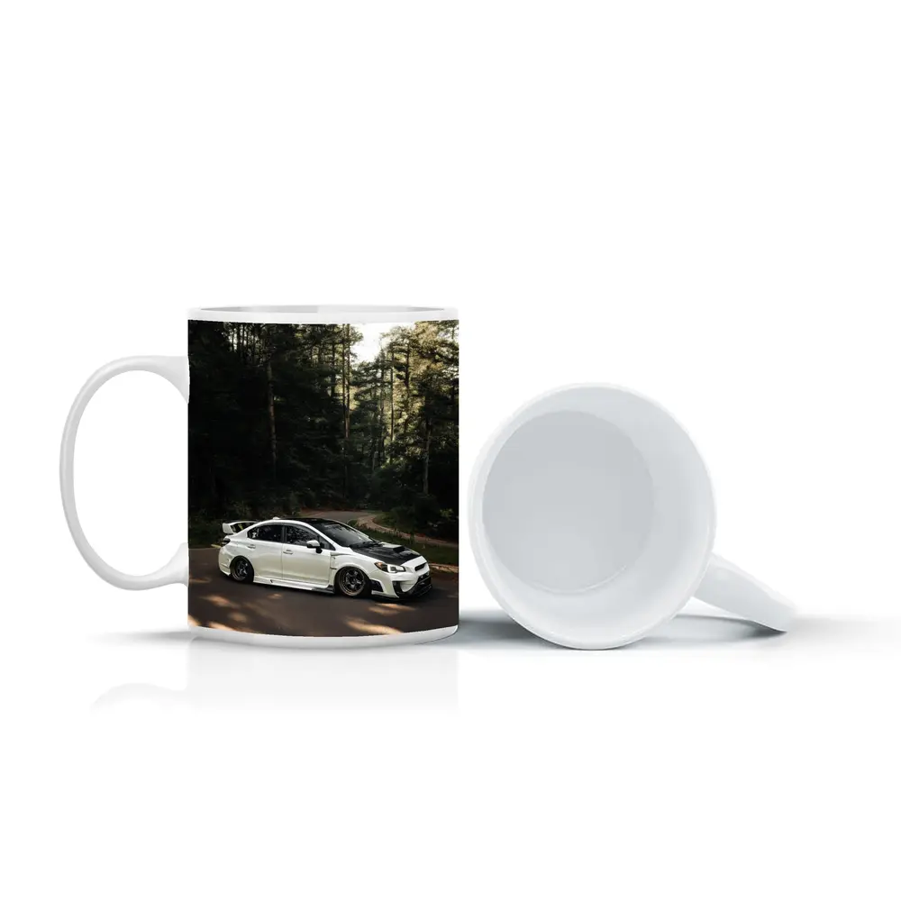 Subaru WRX White on Forest Road – Mugs