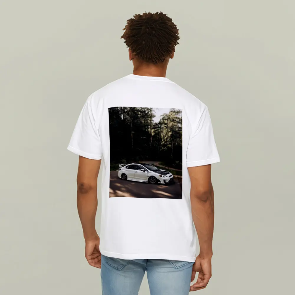 Subaru WRX White on Forest Road – T-Shirts