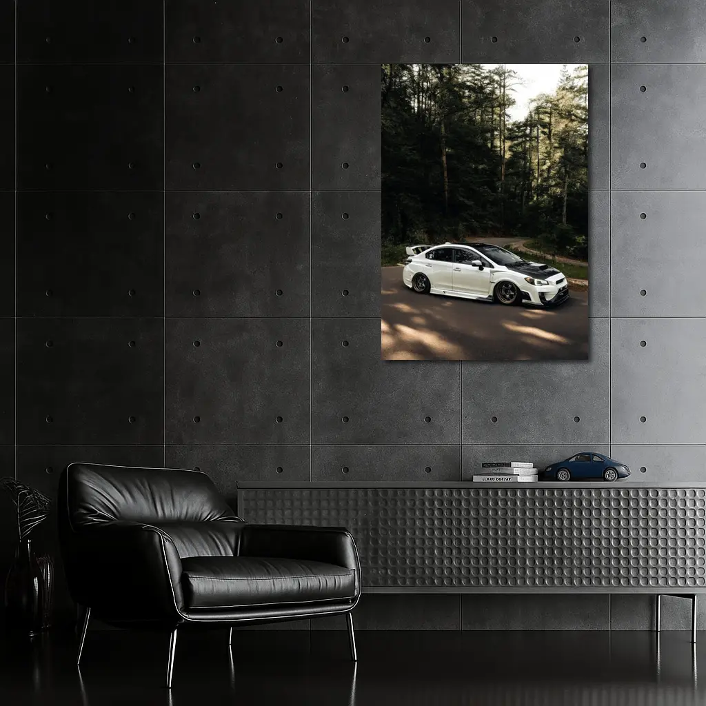 Subaru WRX White on Forest Road – Wall Art