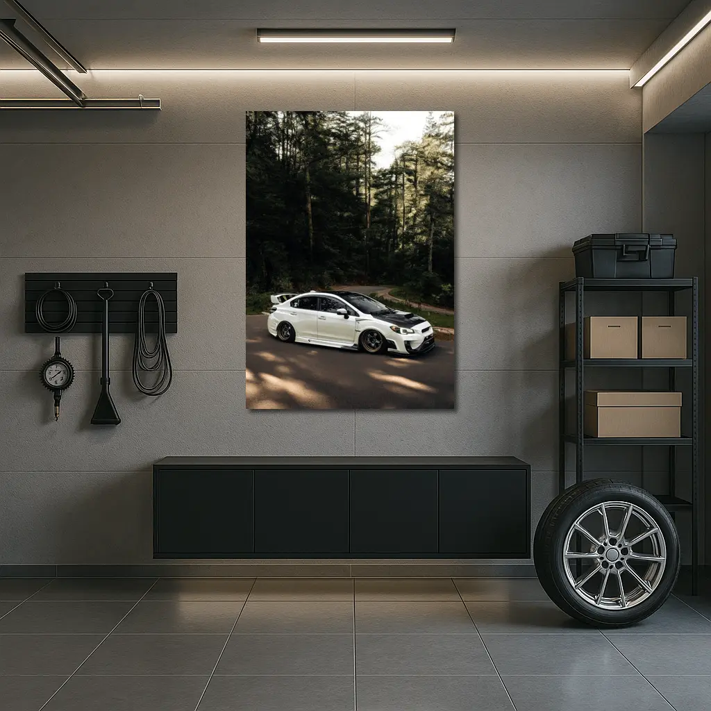 Subaru WRX White on Forest Road – Wall Art