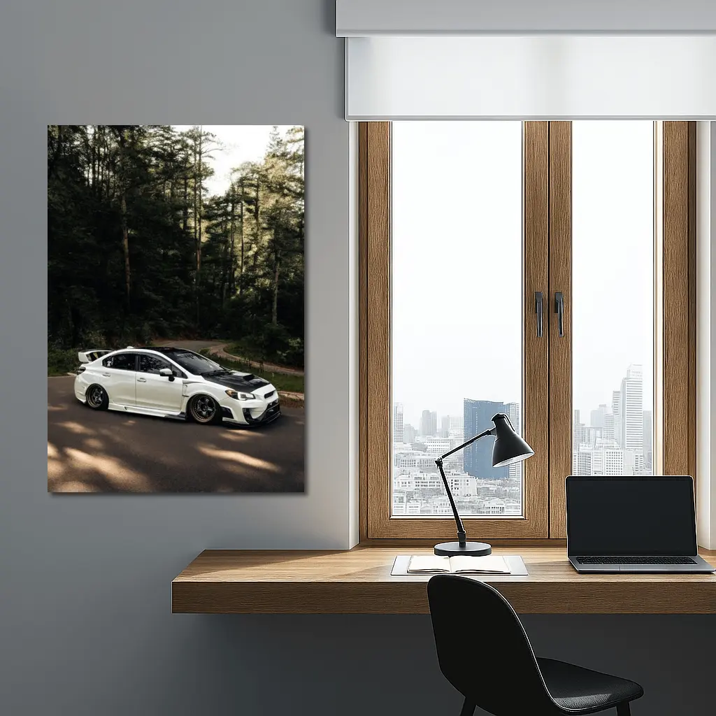 Subaru WRX White on Forest Road – Wall Art