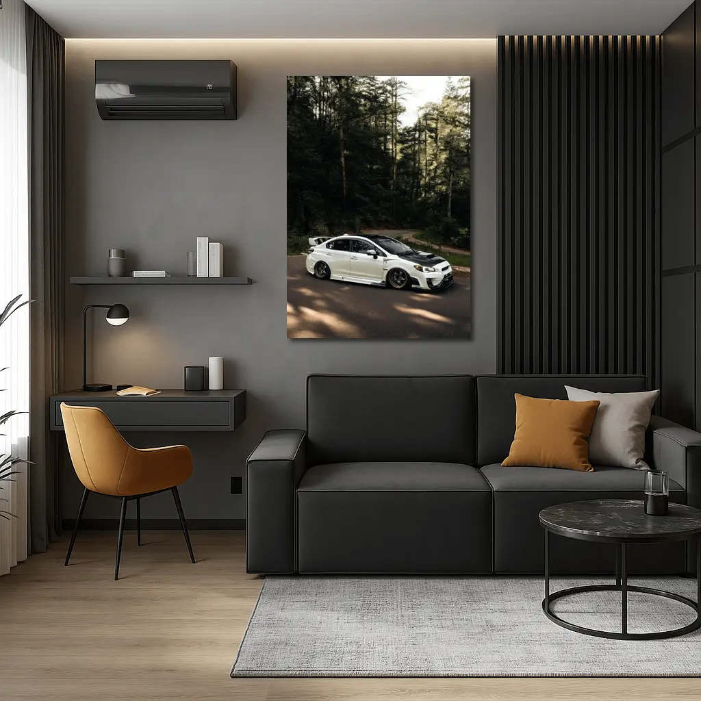 Subaru WRX White on Forest Road – Wall Art