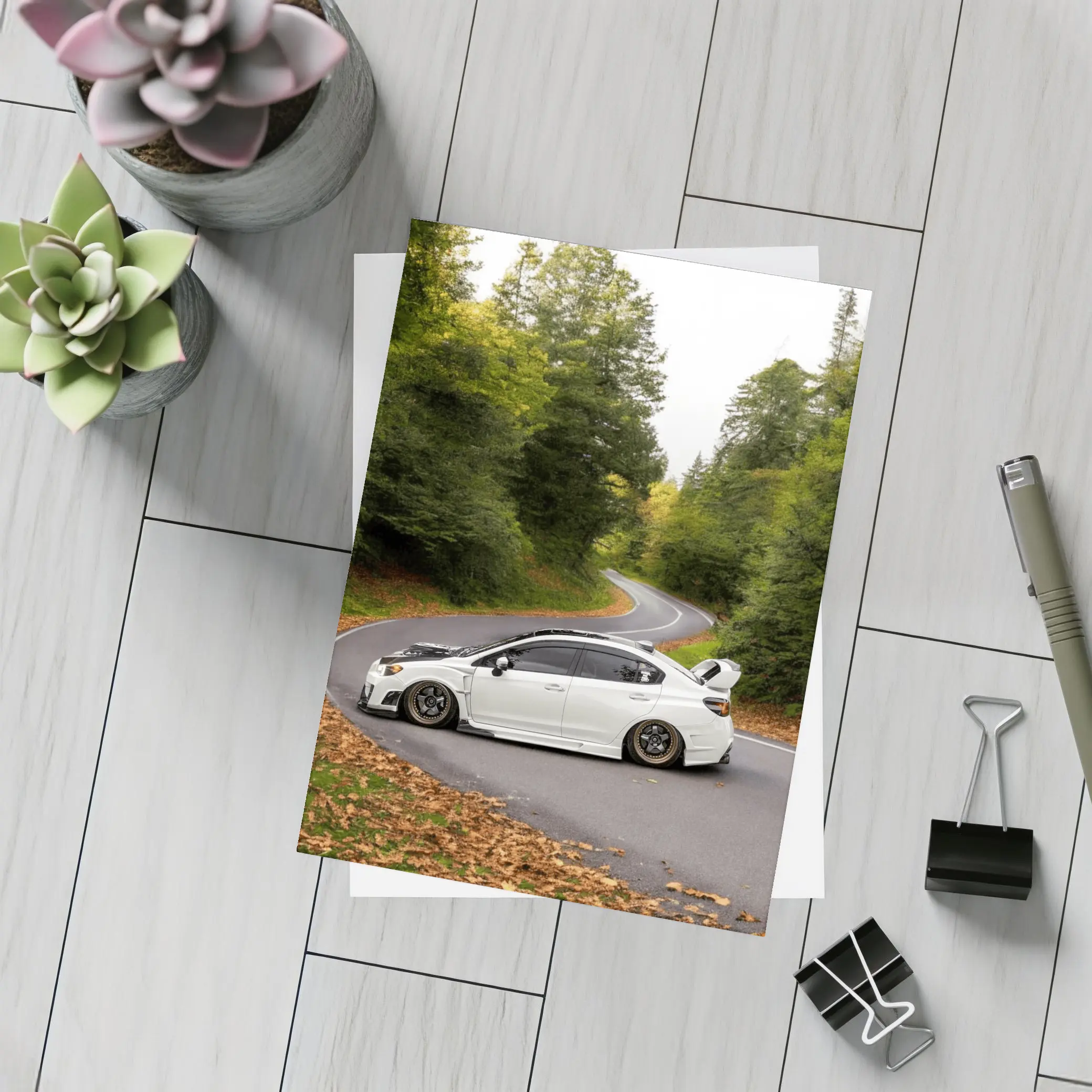 Subaru WRX STI White Winding Forest Road – Postcards