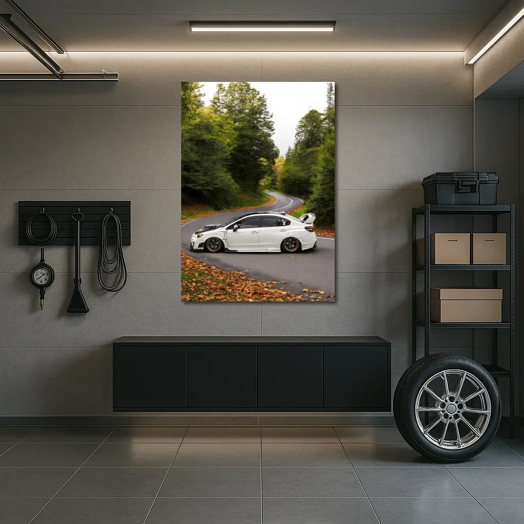 Subaru WRX STI White Winding Forest Road – Wall Art
