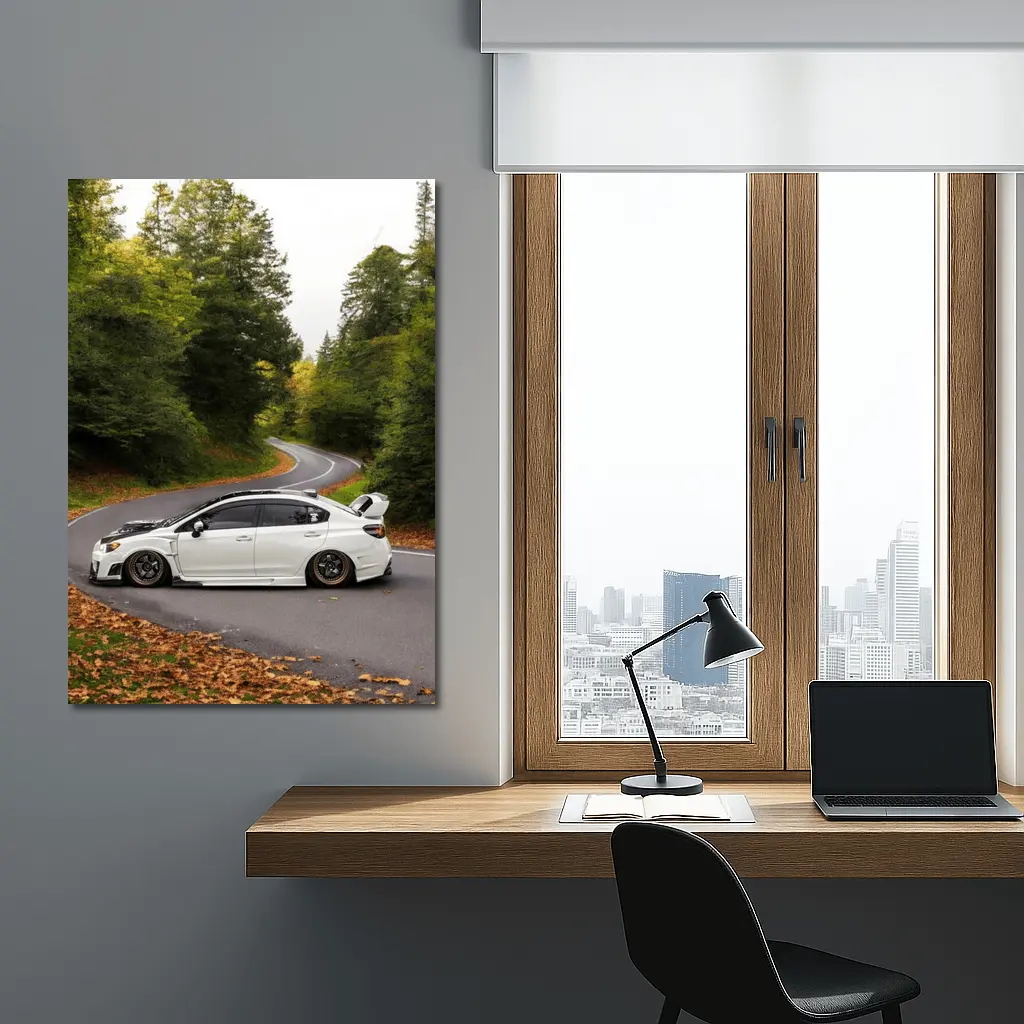 Subaru WRX STI White Winding Forest Road – Wall Art