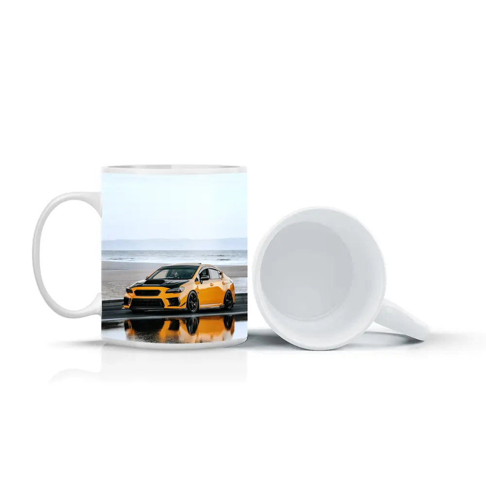 Subaru WRX Yellow Stance Wet Coastal Road – Mugs