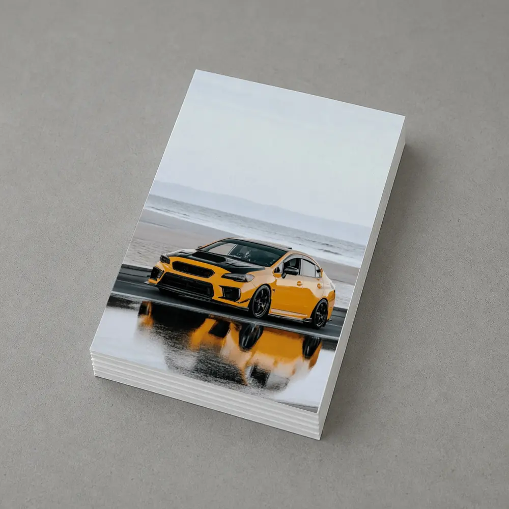 Subaru WRX Yellow Stance Wet Coastal Road – Postcards
