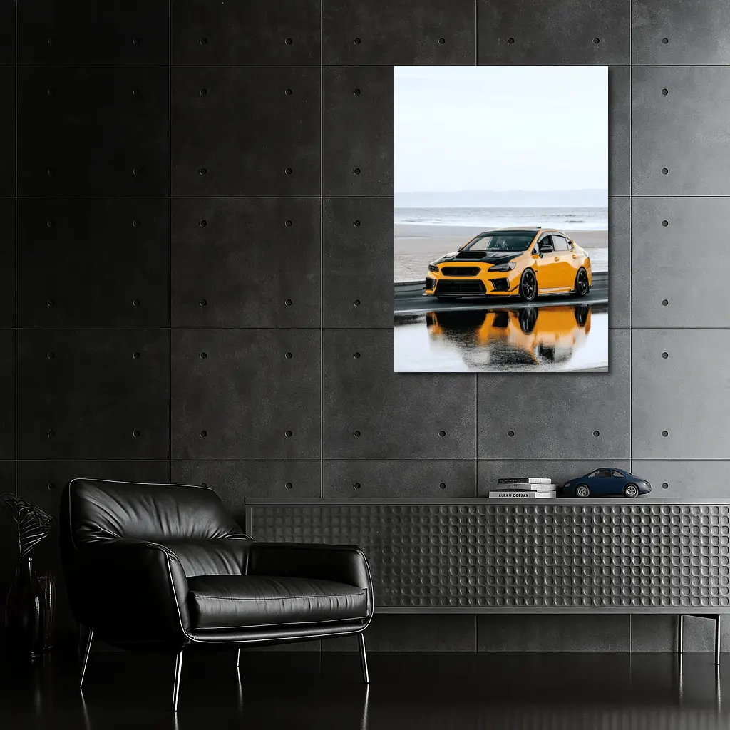Subaru WRX Yellow Stance Wet Coastal Road – Wall Art