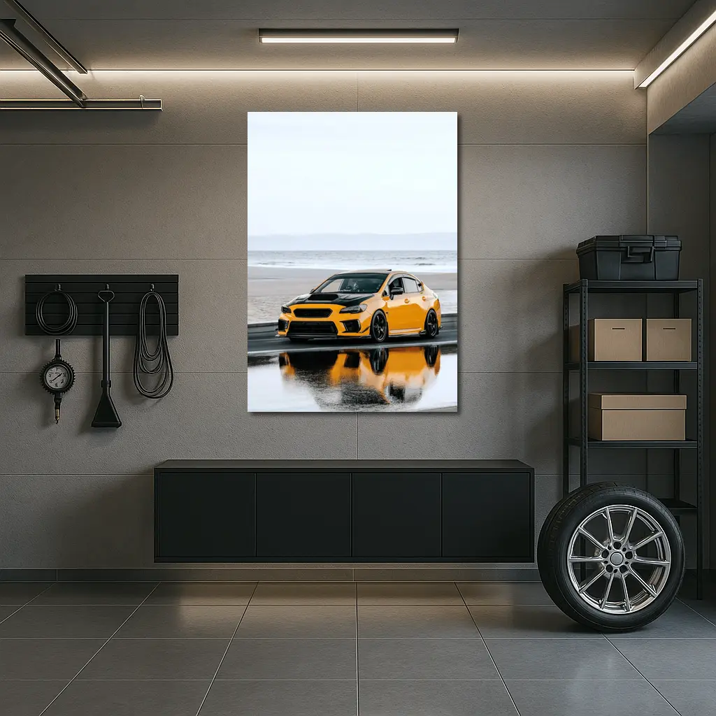 Subaru WRX Yellow Stance Wet Coastal Road – Wall Art