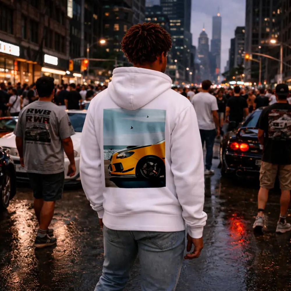 Yellow Subaru WRX STI Coastal Scene – Hoodies