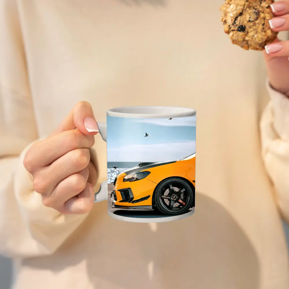 Yellow Subaru WRX STI Coastal Scene – Mugs