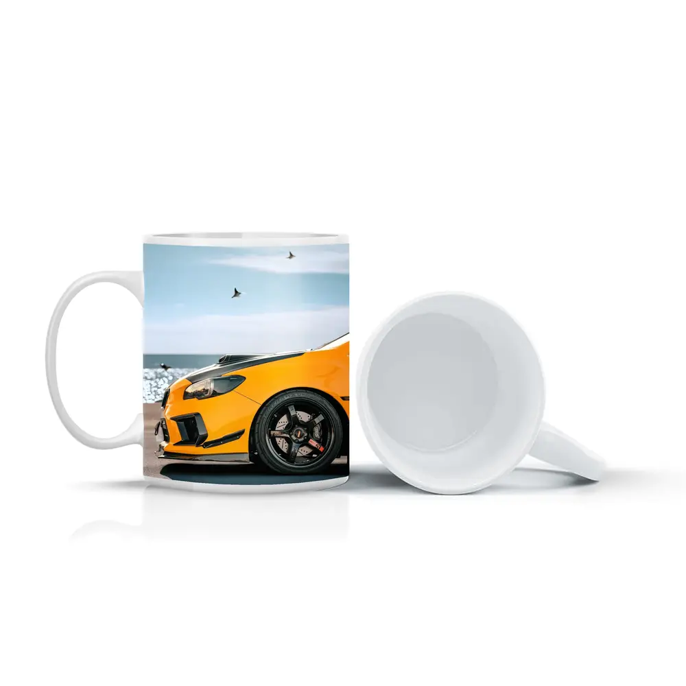 Yellow Subaru WRX STI Coastal Scene – Mugs