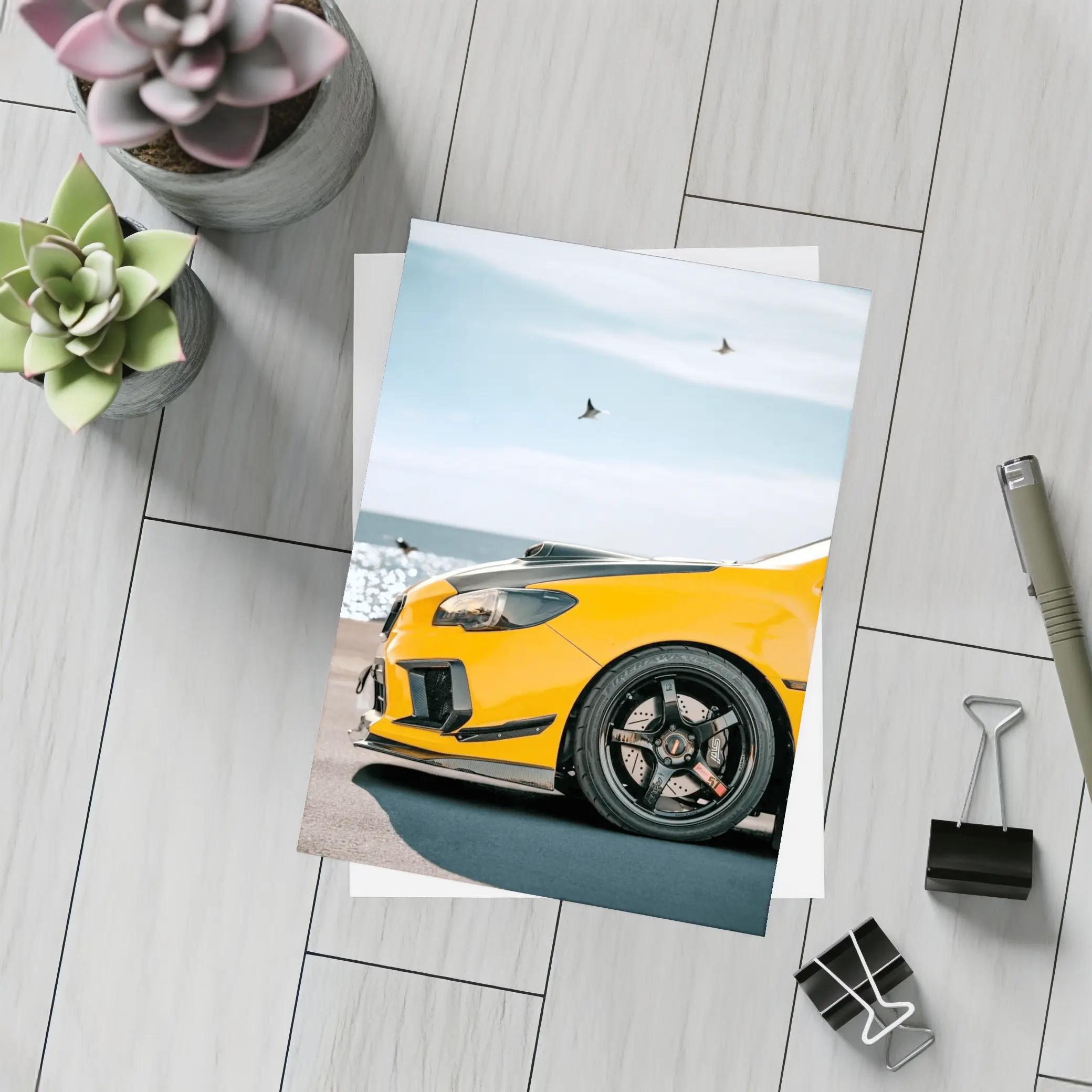 Yellow Subaru WRX STI Coastal Scene – Postcards