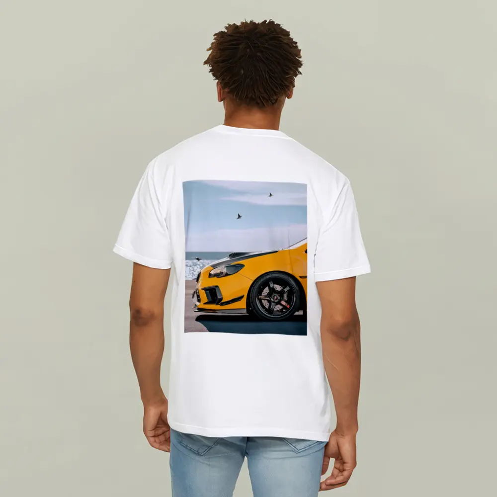 Yellow Subaru WRX STI Coastal Scene – T-Shirts