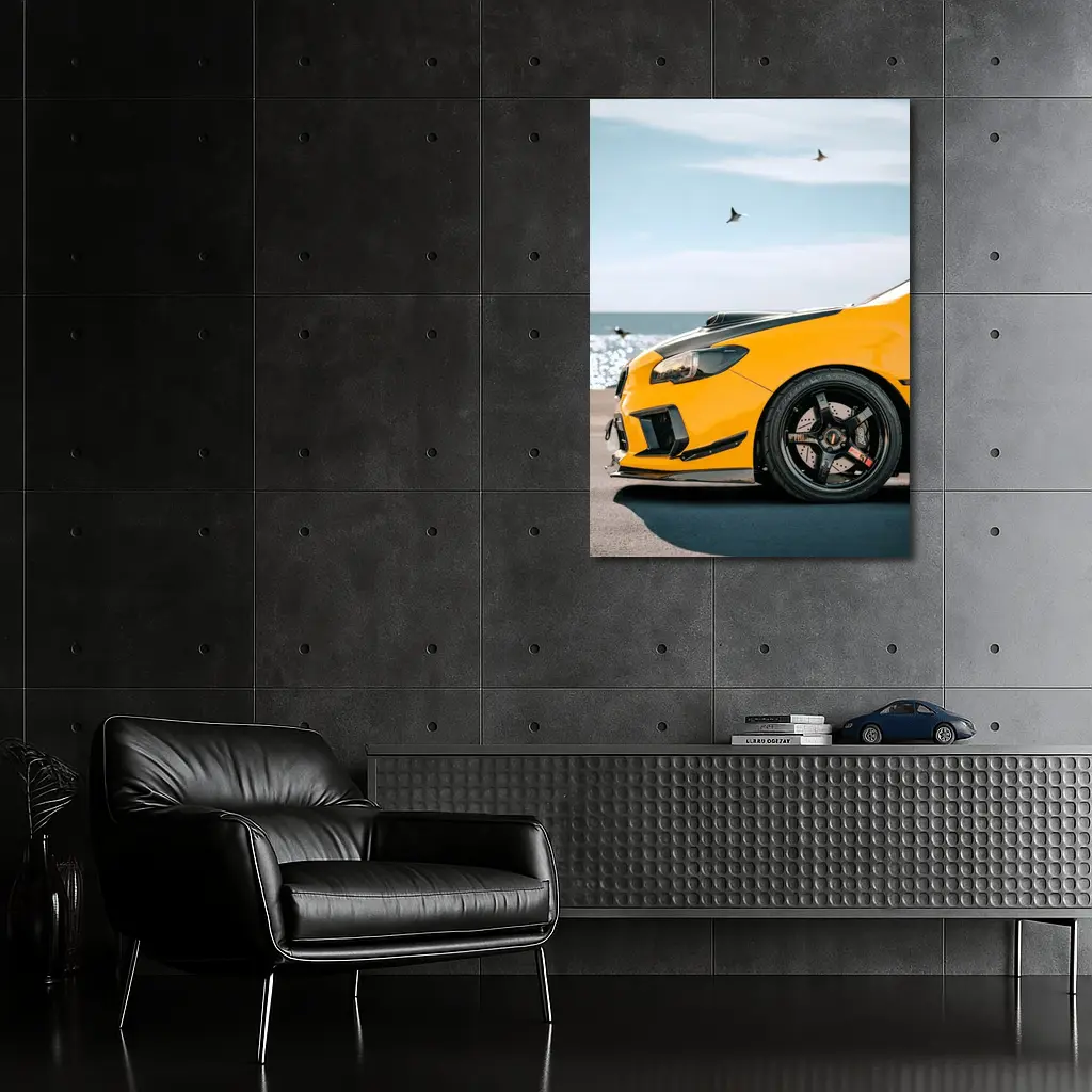 Yellow Subaru WRX STI Coastal Scene – Wall Art