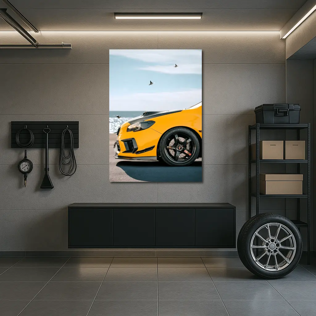 Yellow Subaru WRX STI Coastal Scene – Wall Art