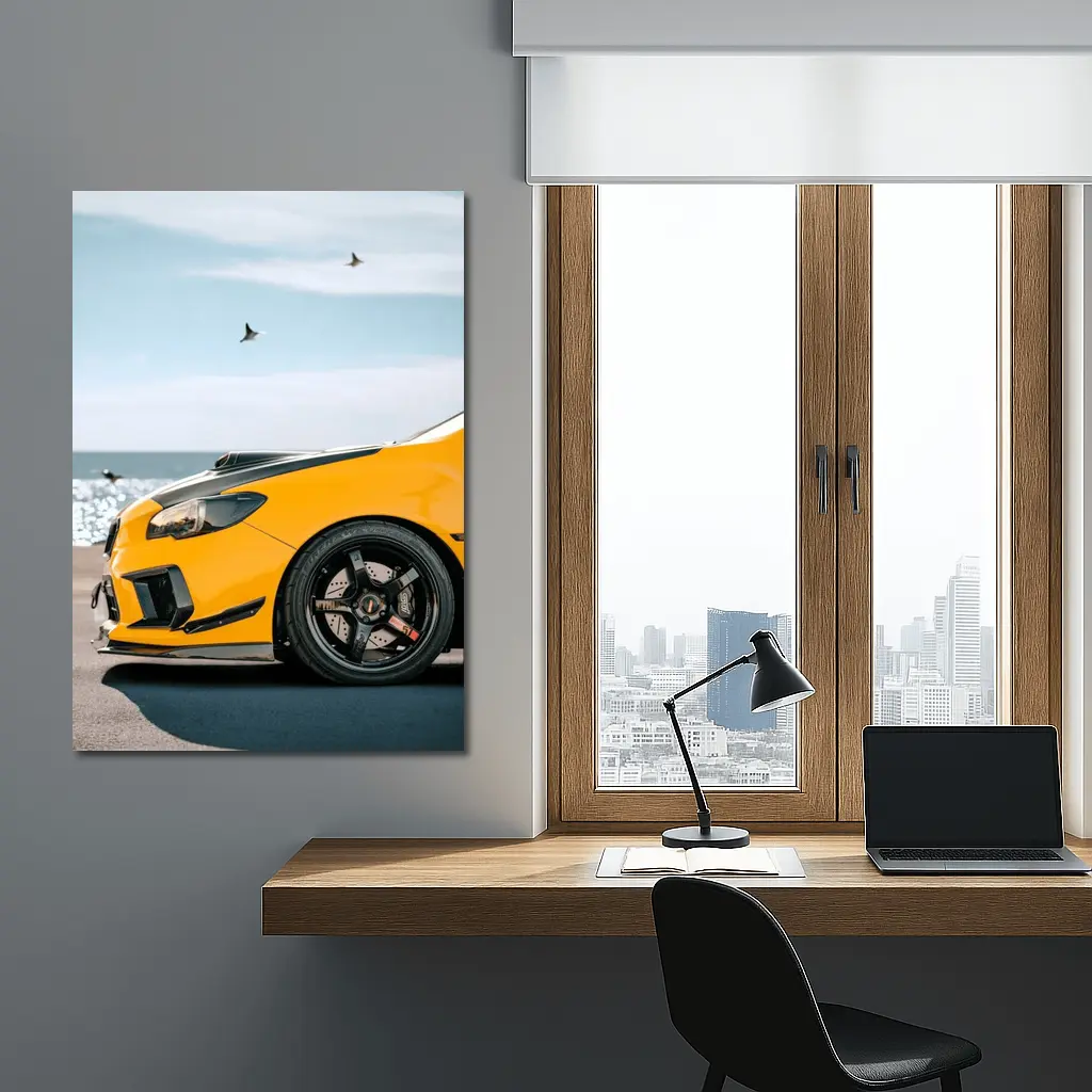 Yellow Subaru WRX STI Coastal Scene – Wall Art