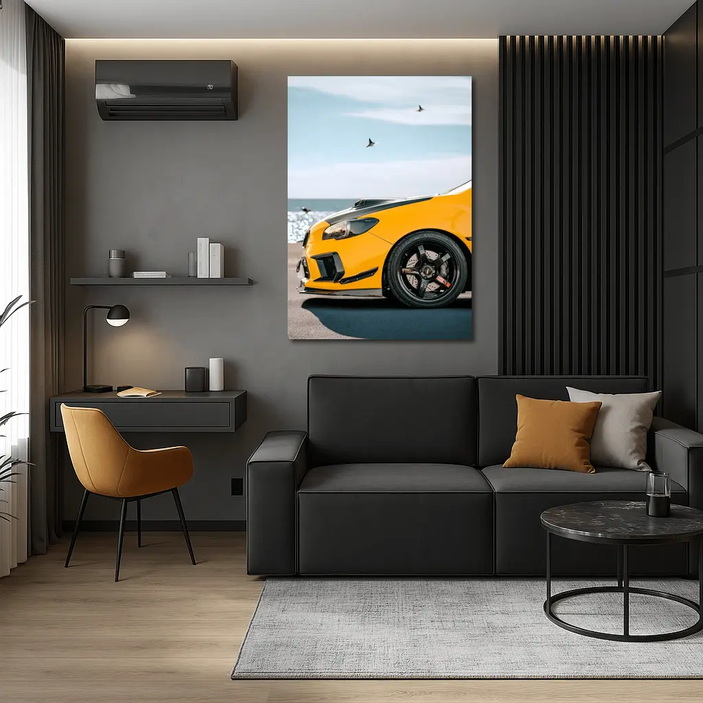 Yellow Subaru WRX STI Coastal Scene – Wall Art