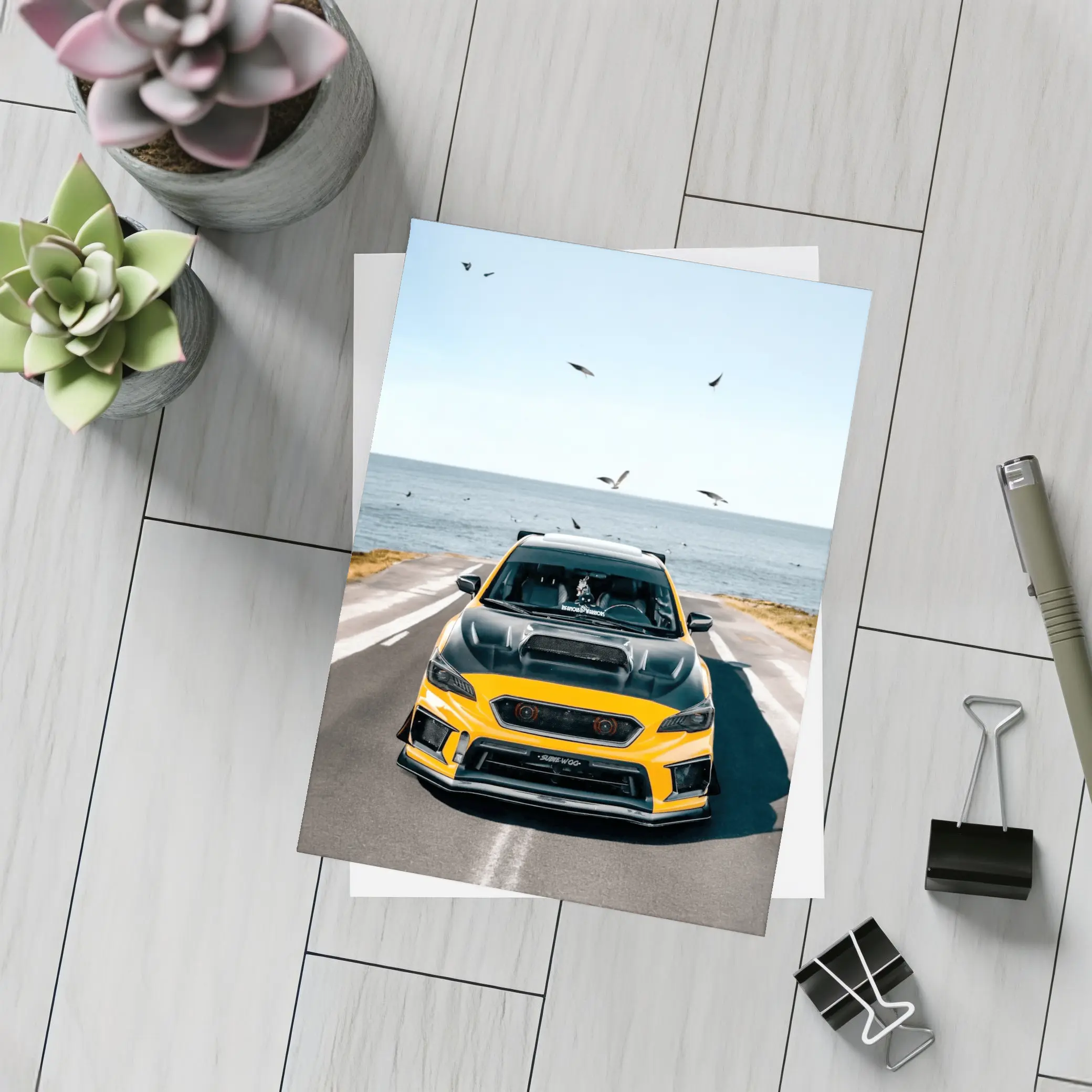 Subaru WRX Yellow Wide Body Coastal Road – Postcards
