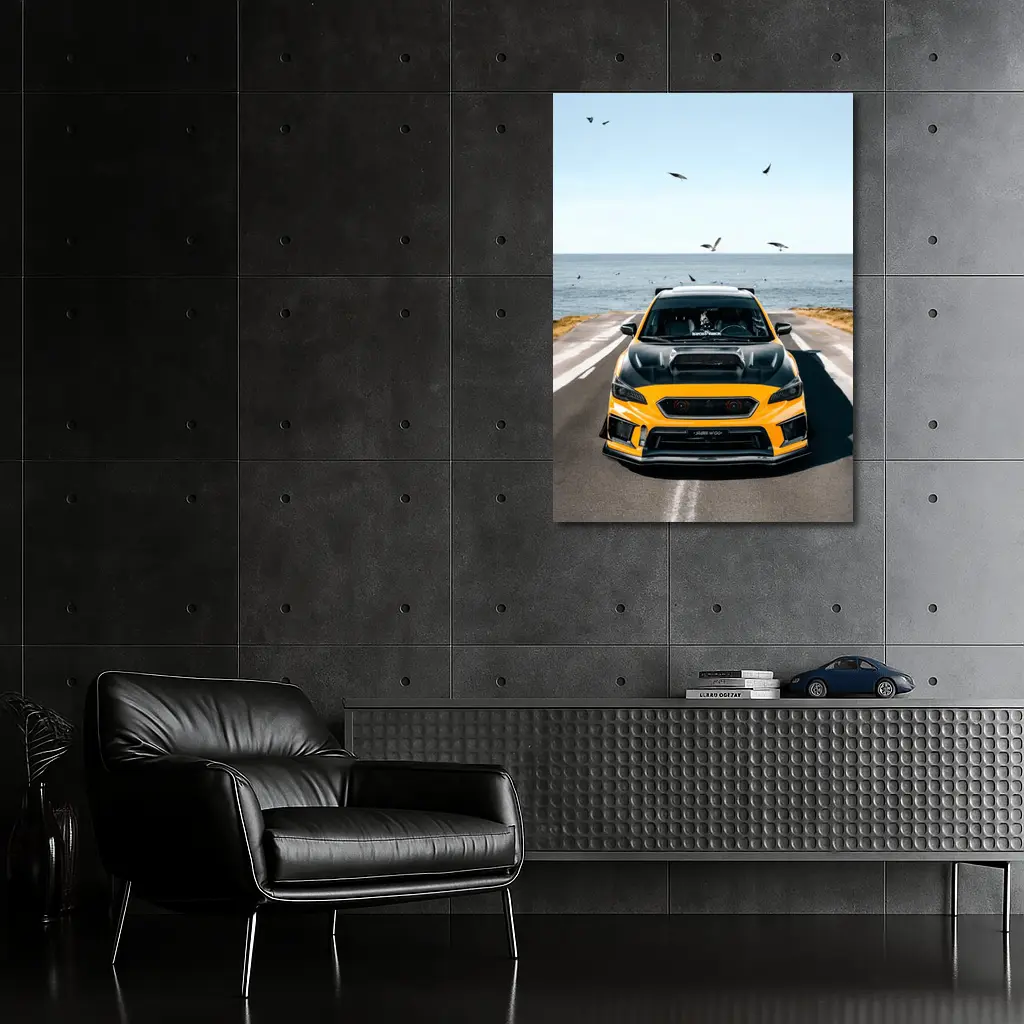 Subaru WRX Yellow Wide Body Coastal Road – Wall Art
