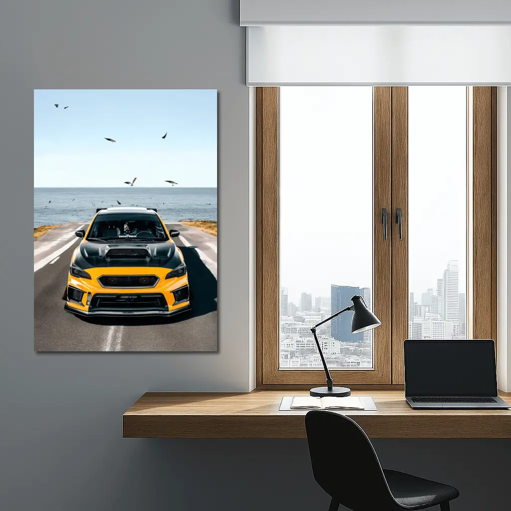 Subaru WRX Yellow Wide Body Coastal Road – Wall Art