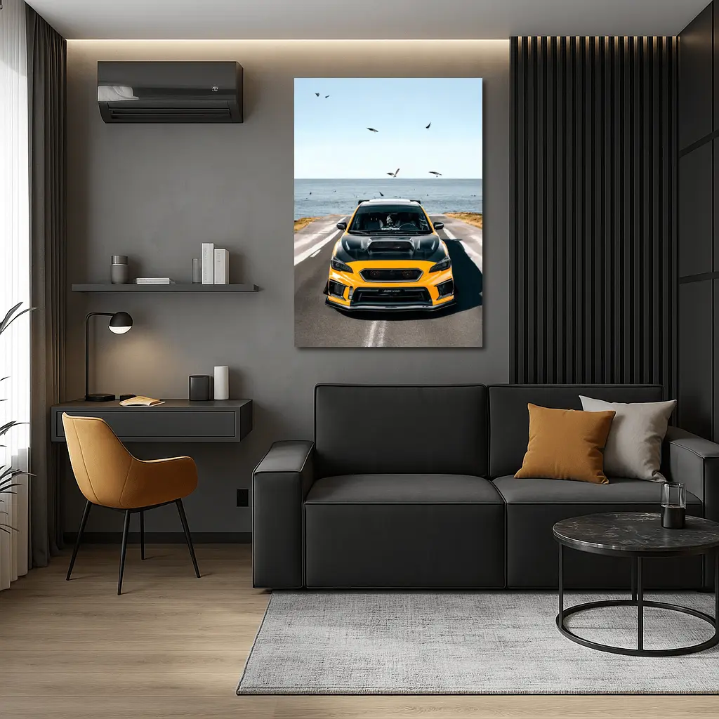 Subaru WRX Yellow Wide Body Coastal Road – Wall Art