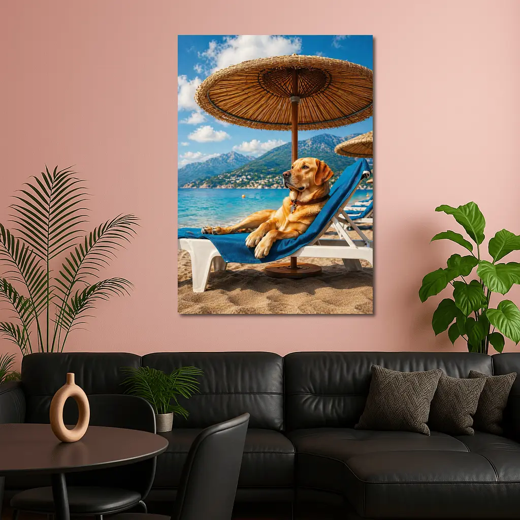 Labrador Retriever Relaxing on Beach Sunbed – Wall Art
