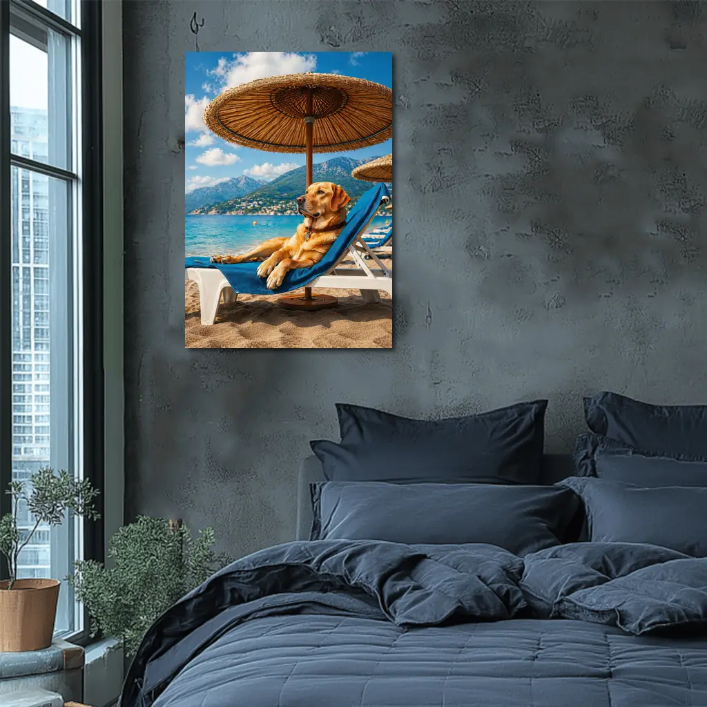 Labrador Retriever Relaxing on Beach Sunbed – Wall Art