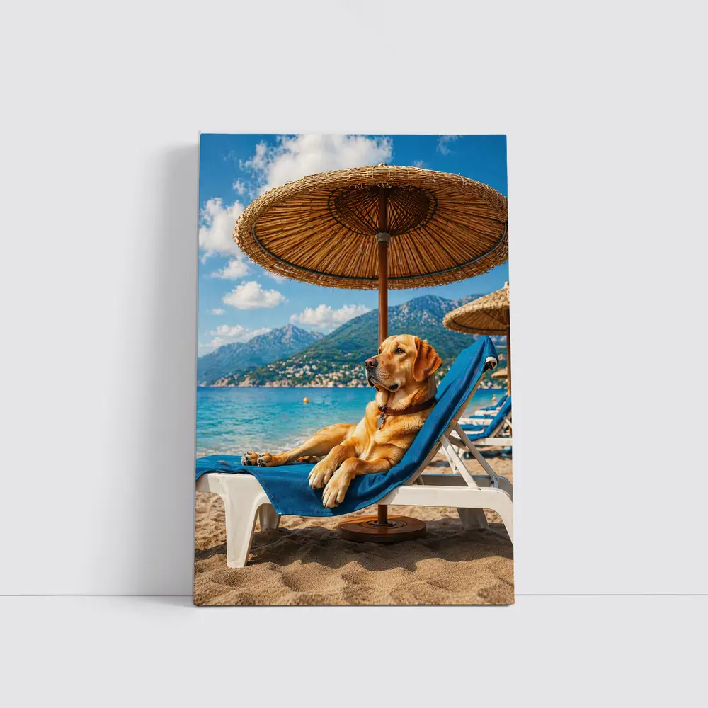 Labrador Retriever Relaxing on Beach Sunbed – Wall Art
