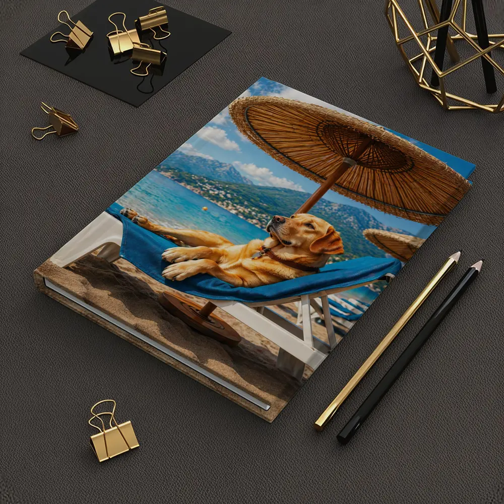 Labrador Retriever Relaxing on Beach Sunbed – Notebooks