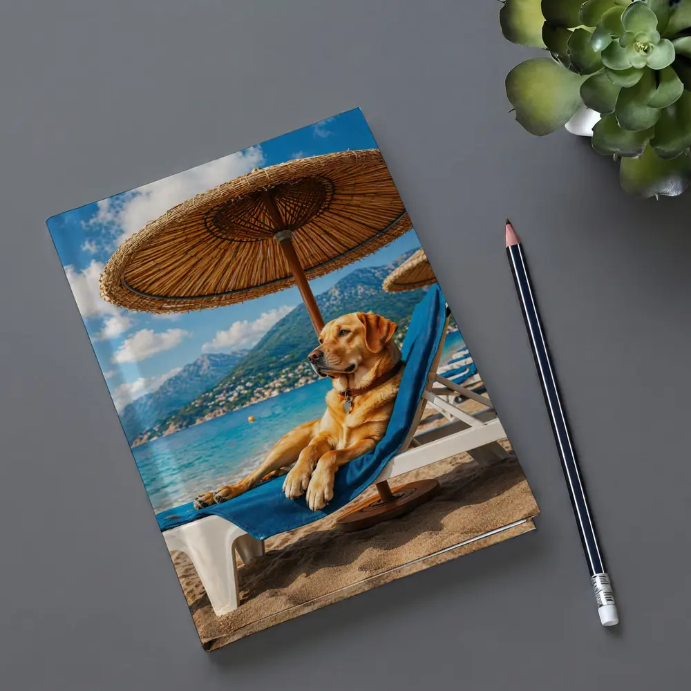 Labrador Retriever Relaxing on Beach Sunbed – Notebooks