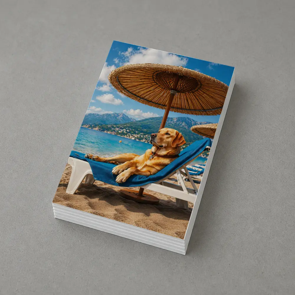 Labrador Retriever Relaxing on Beach Sunbed – Postcards