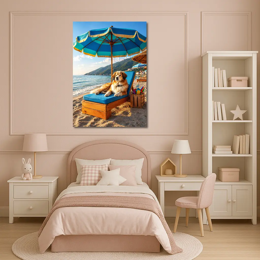 Golden Retriever Relaxing On Summer Beach – Wall Art