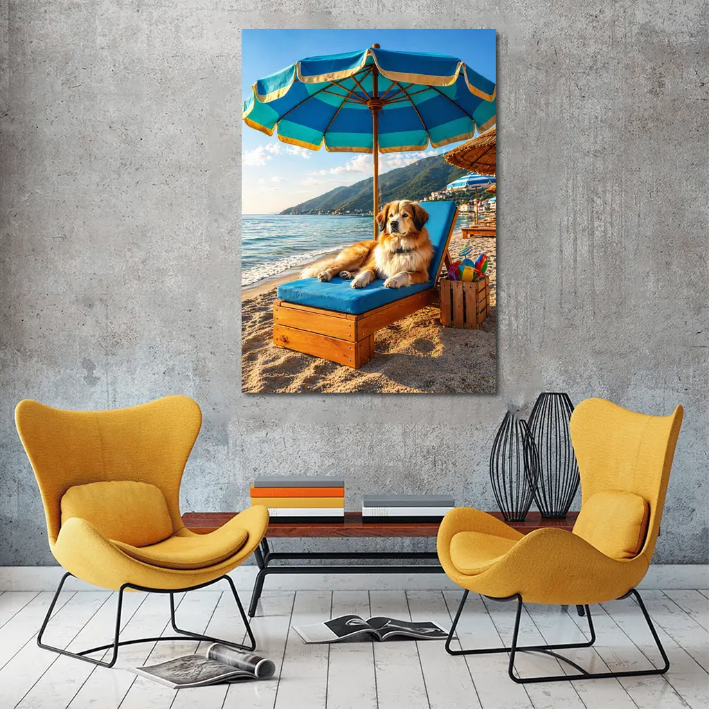 Golden Retriever Relaxing On Summer Beach – Wall Art