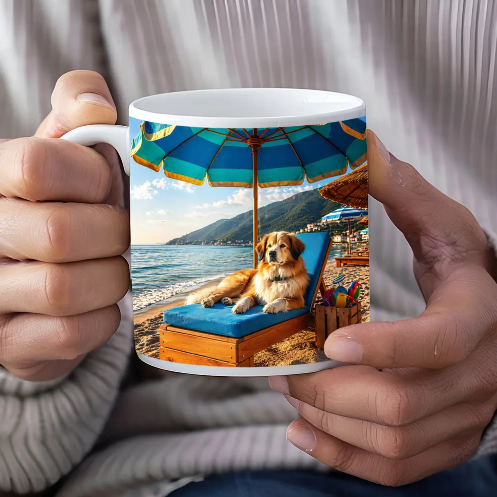 Golden Retriever Relaxing On Summer Beach – Mugs